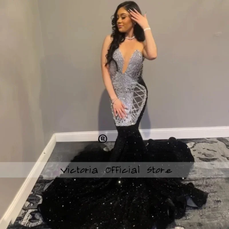 

Сексуальные блестящие платья для выпускного вечера с кристаллами для черных девочек, вечерние платья русалки по индивидуальному заказу, халаты без рукавов со стразами