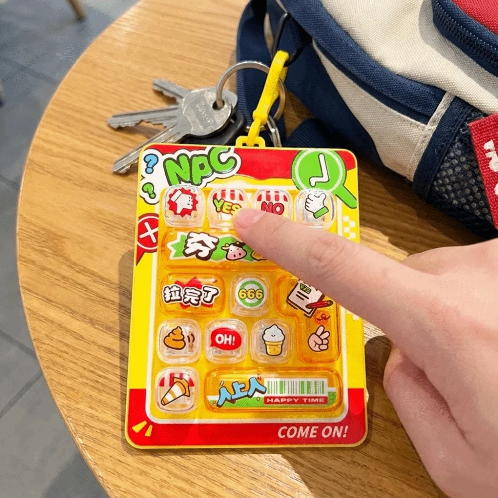 Mini Keyboard 14-Key Fidget Keyboard Keychain Creative Click Button Vertical Keyboard Key Pendant Cartoon Print Decompression
