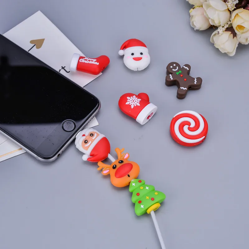 Christmas Santa Claus Cute Cartoon Deer Cable Protector For Apple Iphone USB Cable Chompers Holder Charger Wire Organizer