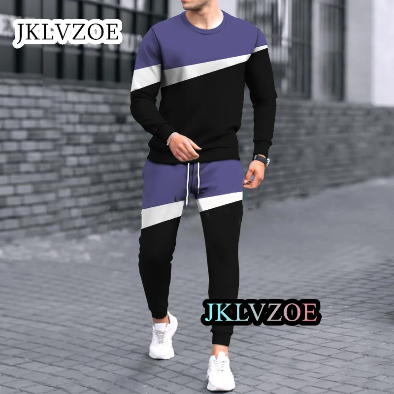 Men Sport Tracksuit 2-piece Outfit Casual Streetwear For Male Jogging Sportwear Stripe 3D Print Suit Oversize Sets Gym Clothes