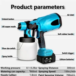 800ML Electric Spray Gun High Power Cordless Paint Sprayer HVLP Auto Furniture Steel Coating Airbrush For Makita 18V Battery