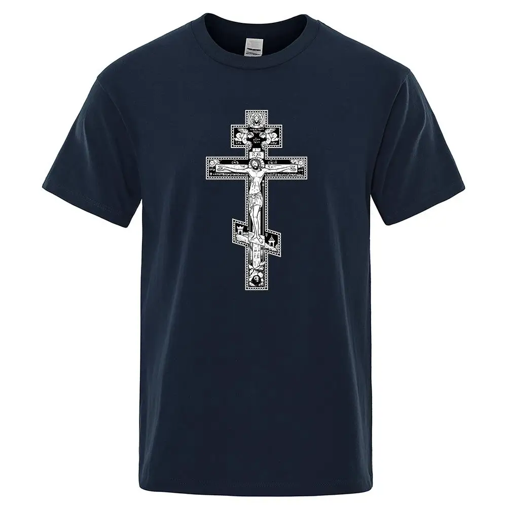 Gothic Dark Style Orthodox Cross Jesus Little Angel Male Clothing Fashion Cotton Loose Tshirt Pattern Casual Summer Tee Clothes