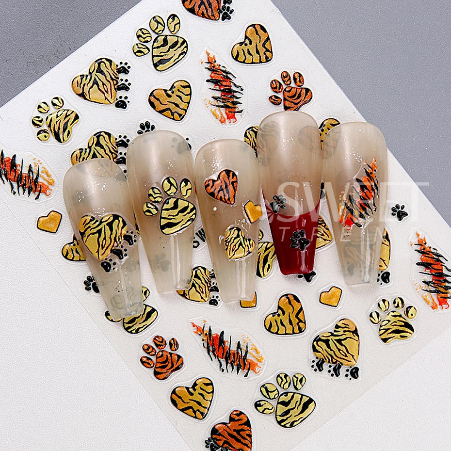 Autocollants pour ongles de noël en relief 5D, or brillant, arbre de noël, décalcomanies pour Nail Art, flocons de neige mignons, étoile léopard, décorations de manucure