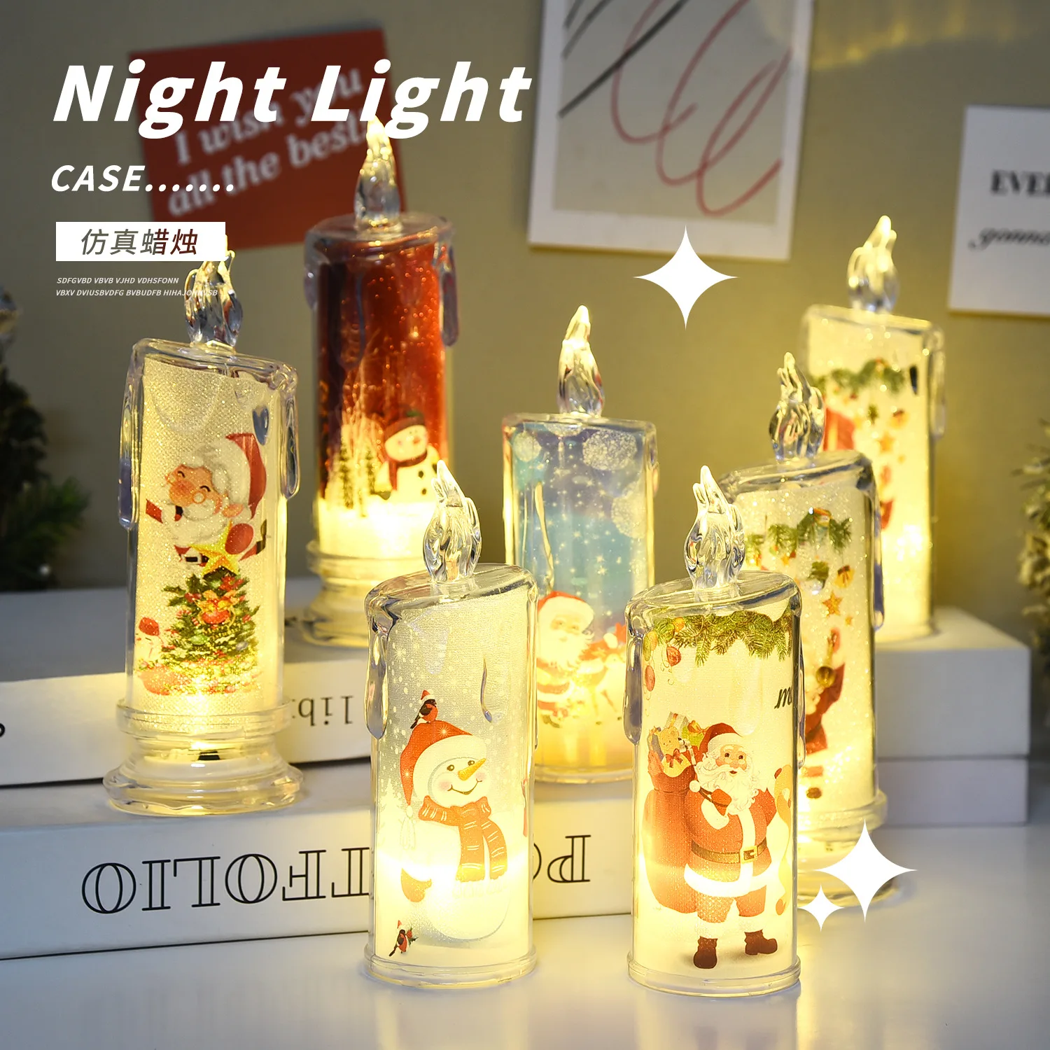 Glowing Toys Electronic Candle Light Transparent Built-In Printed Led Simulation Candle Flameless Atmosphere Light Holiday Decor