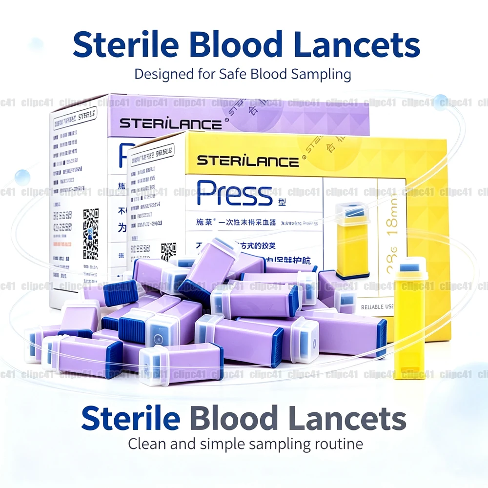 100Pcs Sterile Safety Lancet 1.8mm Depth 28/26G Diabetic Supplies Needles for Blood Glucose Test