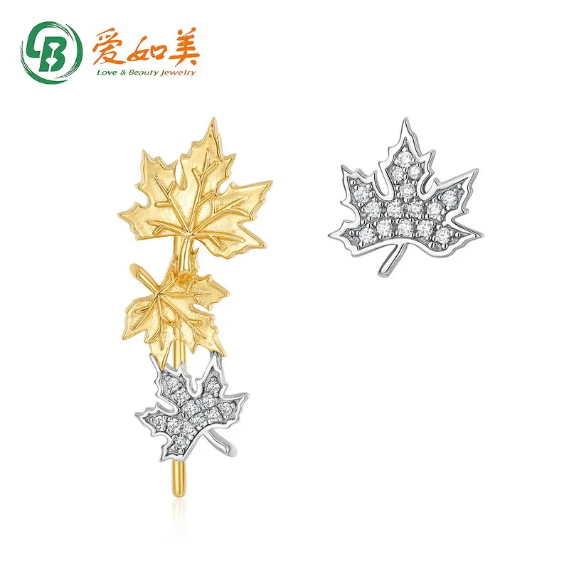 

Fashionable and Popular Maple Leaf Earrings 18K Gold PT950 Platinum Silver Plated 7-layer Gold Color Separation Earrings, Niche