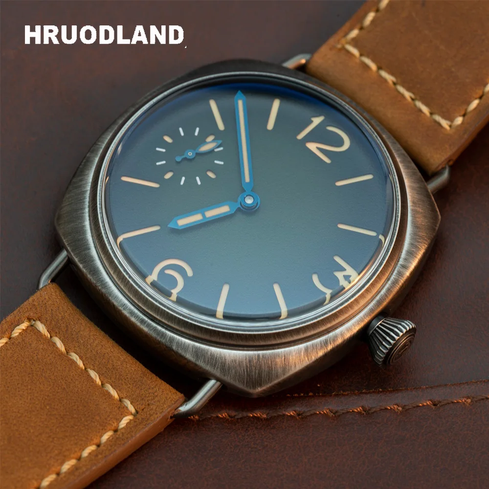 

2025 Hruodland Classic Retro Men's Mechanical Manual Watch Seagull St3600 Sapphire Cowhide Brown Strap Waterproof Reloj Hombre