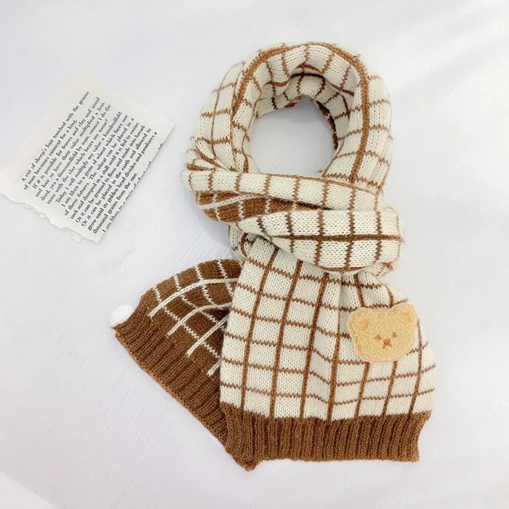 Fashion Cute Bear Children's Scarf Winter Warm Soft Striped Knitted Scarf Windproof Breathable Neck Cover