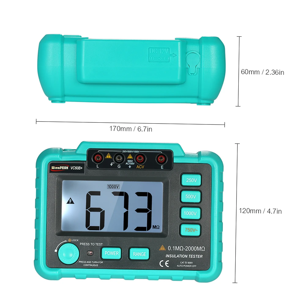 WinsPEAK VC60B + Tester di resistenza di isolamento digitale LCD Megohm Meter Megohmmeter DC250V/500V/1000V AC750V