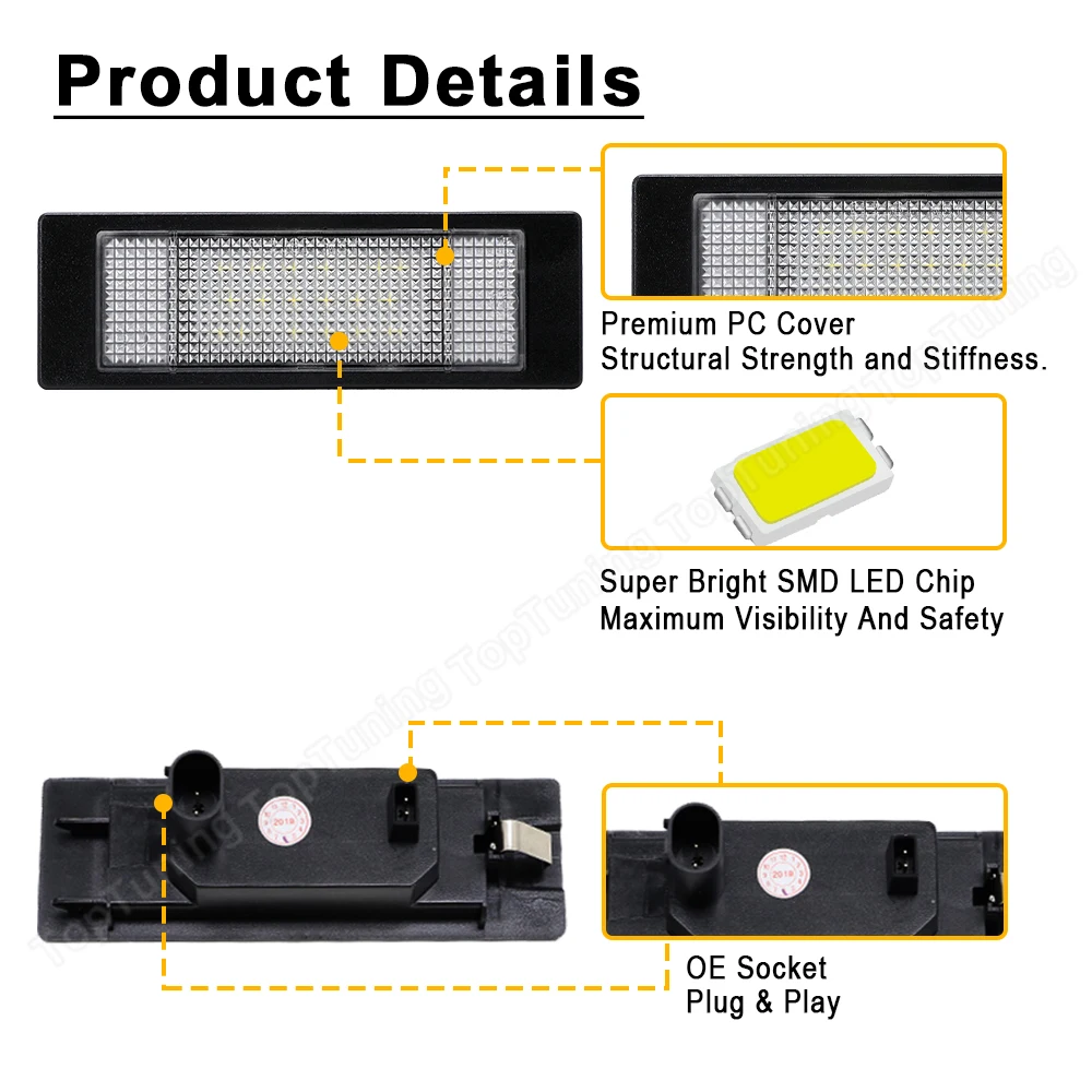 2x For Mini Cooper R55 R60 R61 LED License Number Plate Car Light Lamp For BMW E63 E64 E81 E87 E89 F20 F21