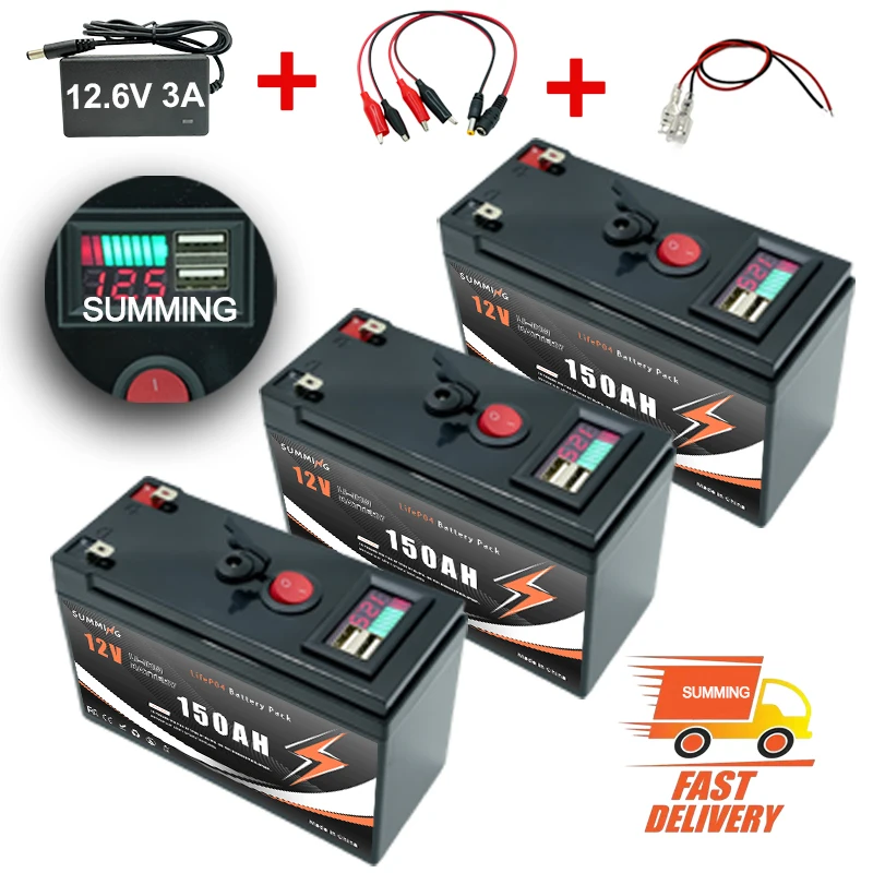 

12V 150Ah LiFePO4 Rechargeable Lithium Battery, Up to 5000+ Cycles, for Solar Power, Small UPS, Fish Finder, Power Wheel