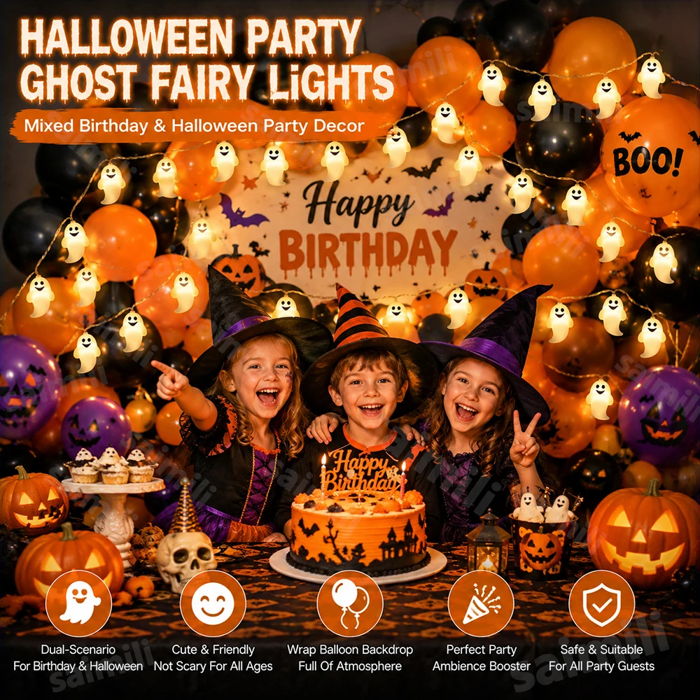 Halloween Yard Decor LED String Light Spooky Waterproof Battery Powered Warm Ambient Lamp For Home Holiday Party Decor