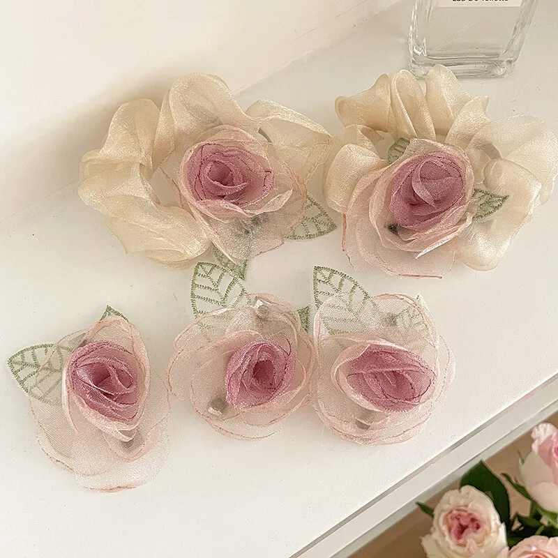 Sweet Silk Rose Flower Elastic Hair Bands Hairpin for Women Girls Hair Ties Ponytail Holder Hair Accessories Scrunchie Headwear