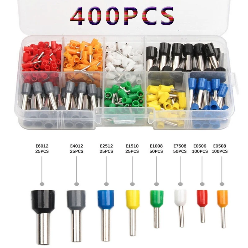 400pcs Insulated Ferrules Terminal Blocks Cord End Wire Connector Electrical Crimp Terminator Wire For AWG 22-10