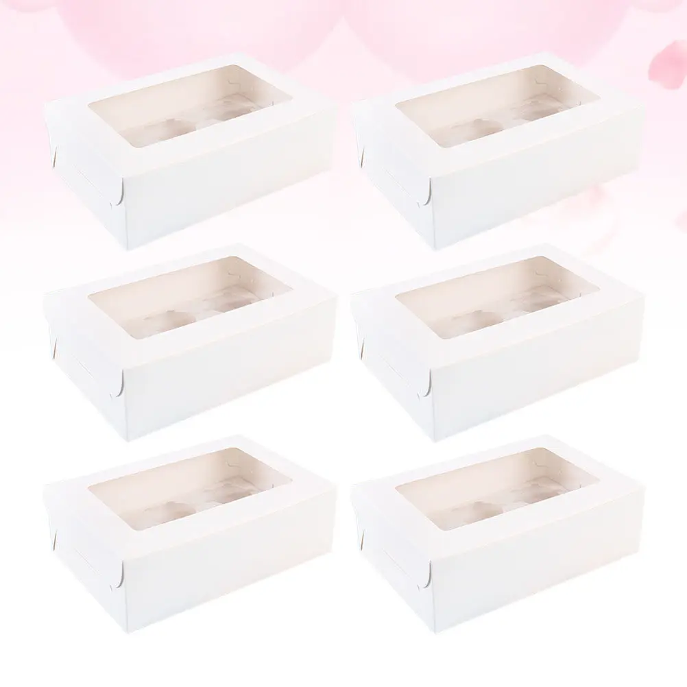 20Pcs 2-Grid White Cake Boxes Cupcake Containers Muffin Boxes with Transparent Window Insert for Baking Gifts Wedding Christmas