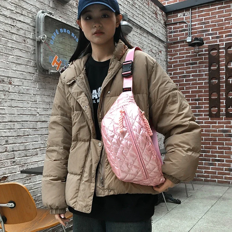 2024 겨울 다운 웨이스트 백, 럭셔리 숙녀 패니 팩, 휴대폰 팩, 브랜드 디자이너, 여성 벨트 백, 캐주얼 크로스바디 체스트 백