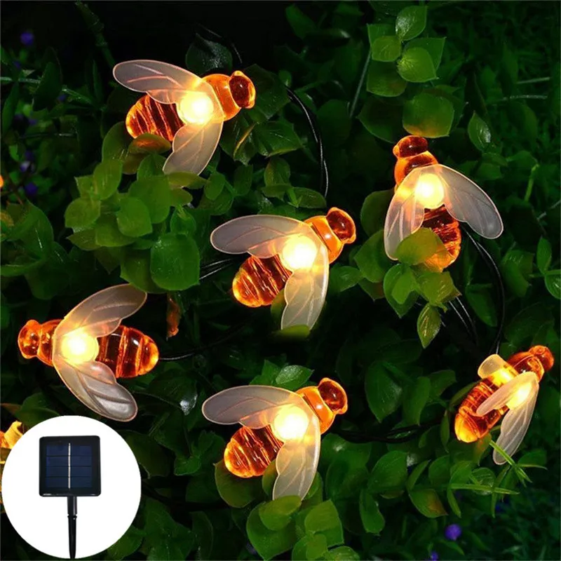 New Solar Powered Cute Honey Bee Led String Fairy Light 20leds 30leds Bee Outdoor Garden Fence Patio Christmas Garland Lights