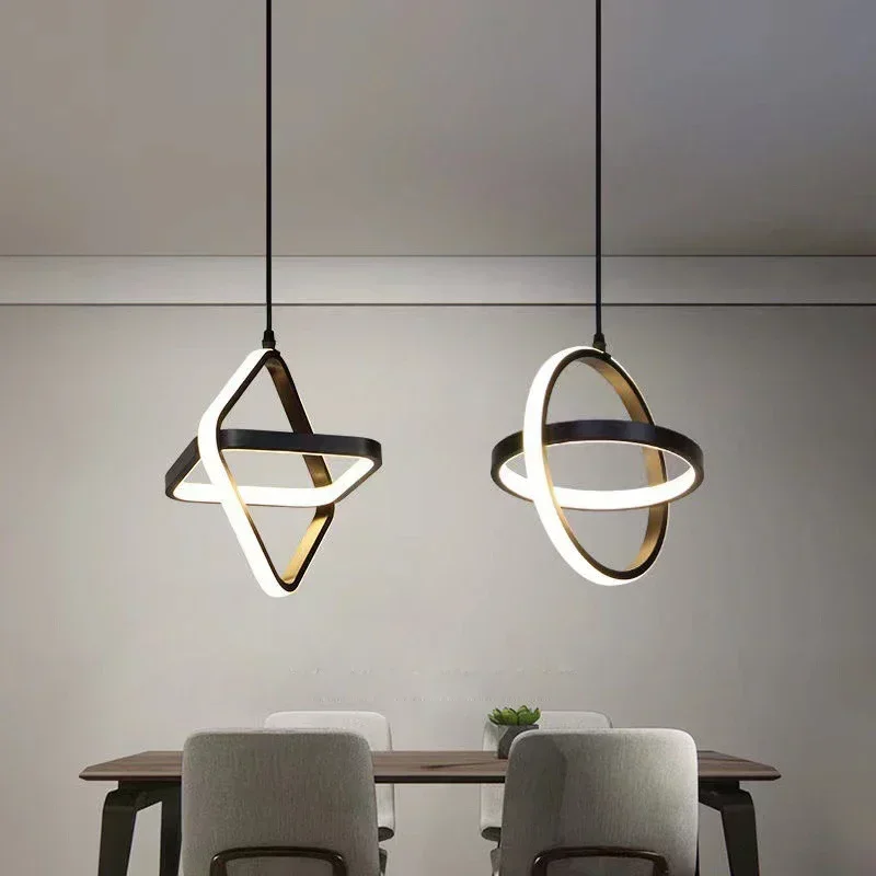 Modern LED Pendant Light Black White Square Suitable for Dining Room Bedroom Bedside Hanging Lamp Dining Table Chandelier Decor