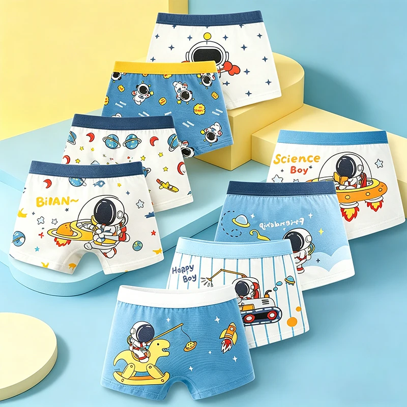 4/8PCS Kids Cotton Boxer Briefs Dinosaur Training Boyshorts for Boys Toddler Underwear Size 3-12 Years
