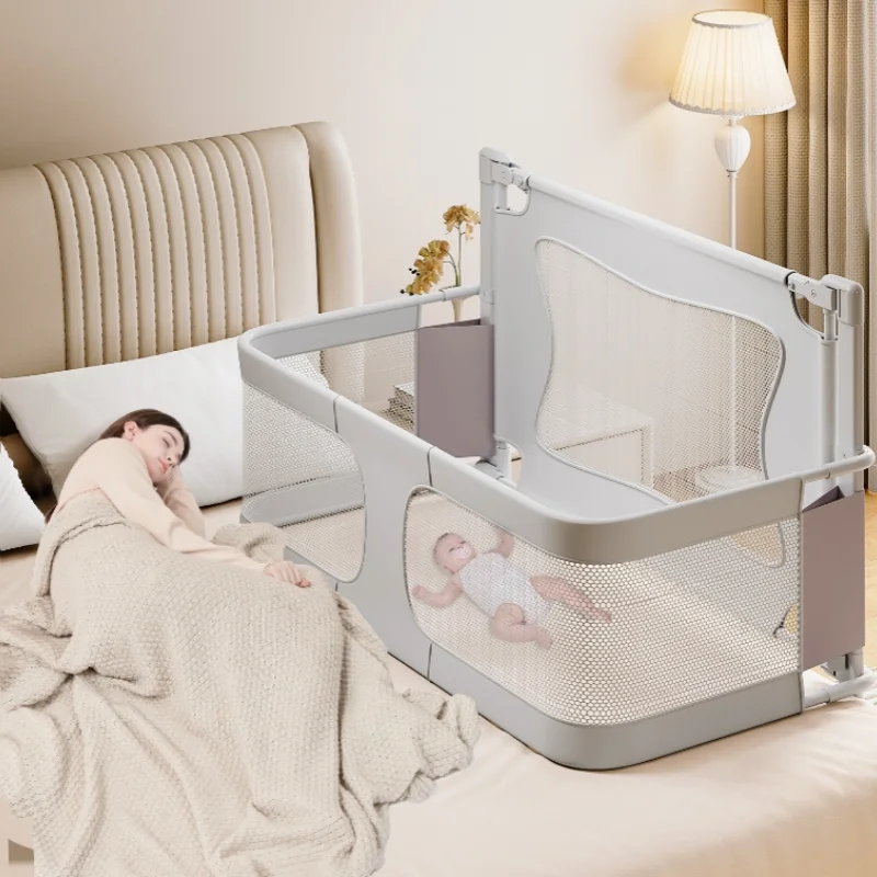 Small Unit Crib with Anti-Pressure Crib Bed Middle Bed Baby Playpen Guard Rail Folding Can Move Baby Crib