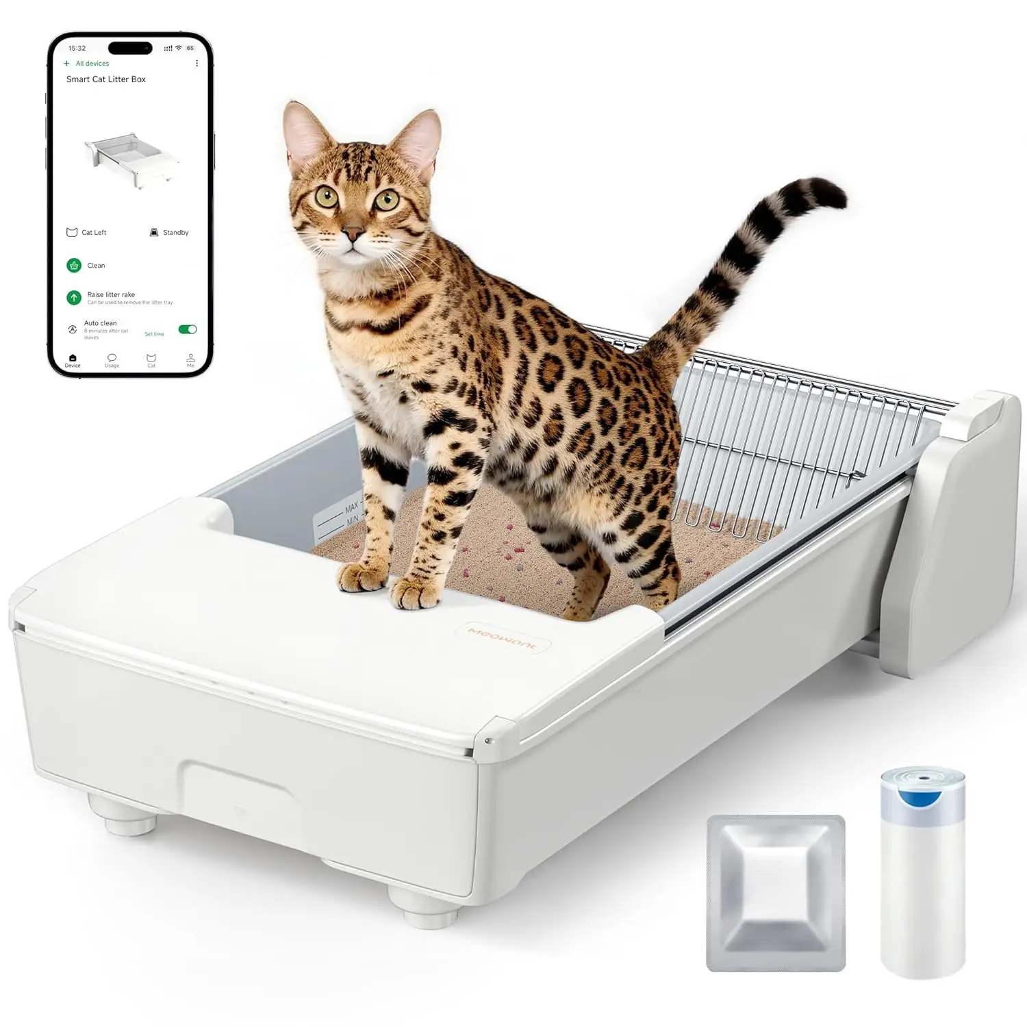 Open Top Self Cleaning Automatic Litter Box App Control Dual Rake Odor Control Anti Pinch Safety for Multi Cat, Customized