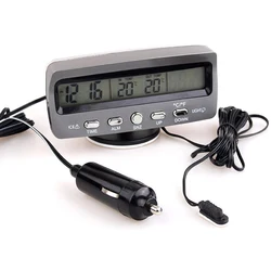 3-in-1 Multifunctional Car Clock Indoor Outdoor Thermometer Voltmeter ABS Material Clock with LCD Display LED Backlit