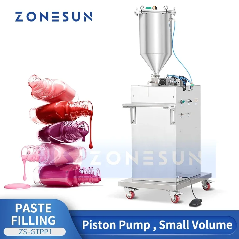 

ZONESUN ZS-GTPP1 Semi Automatic Piston Pump Pressurized Small Volume Cosmetics Paste Filling Machine Mascara Lip Gloss Nail Gel