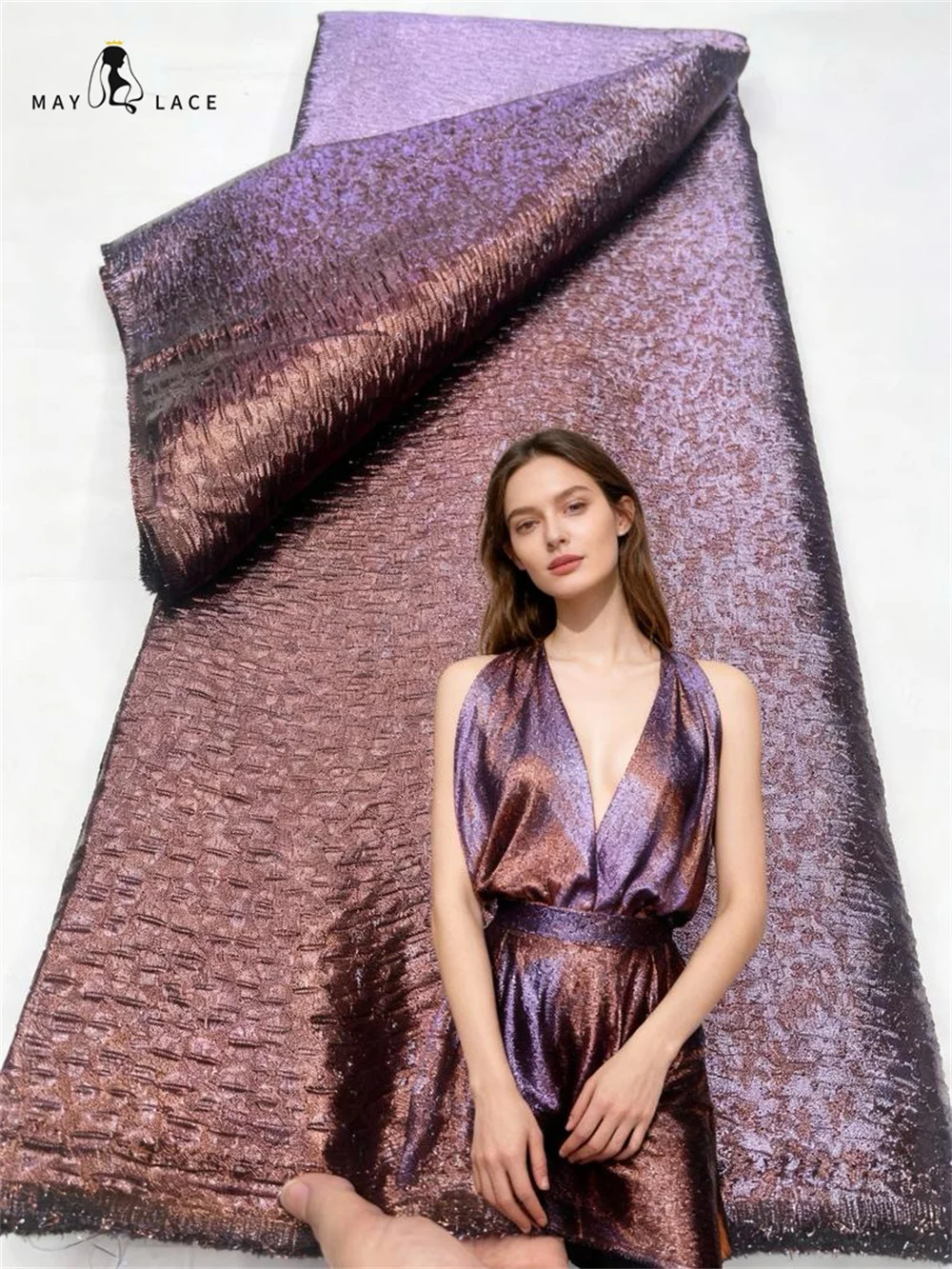 

New Arrival African Brocade Lace Fabrics Jacquard Organza 2025 Fabric High Quality Damask for Wedding Evening Dresses 5yards