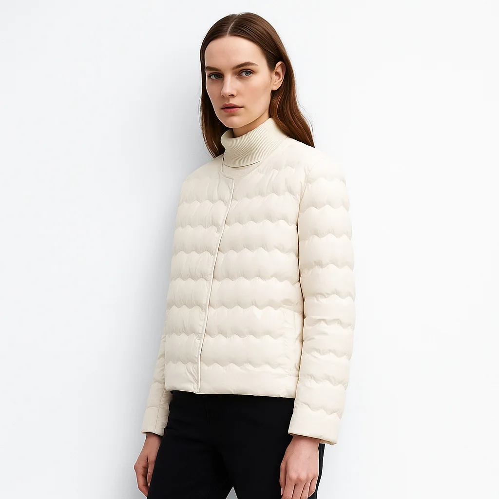 

Women's Lightweight White Duck down Jacket Casual Collarless Autumn Winter Liner Inside Clothing High Qaulity New