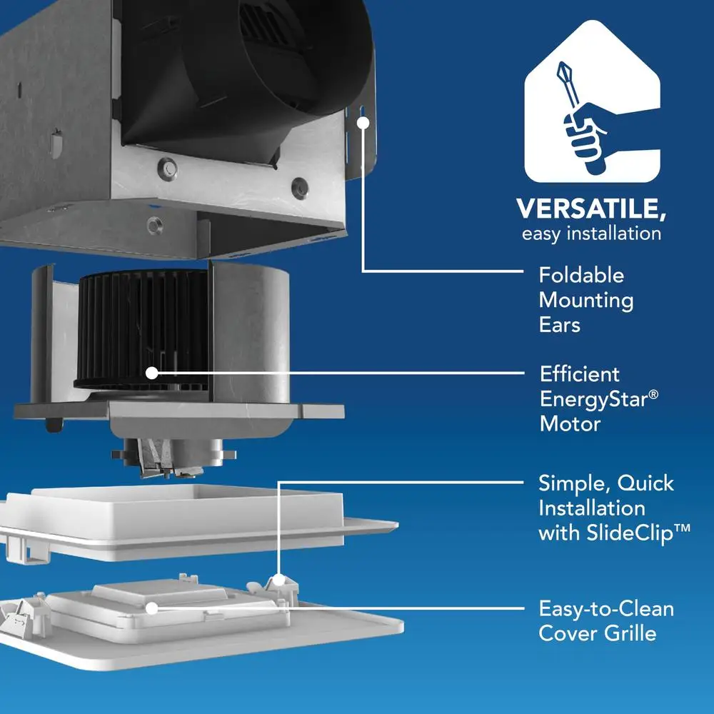 Energy Star-Ventilateur connecté avec lumière LED, fonctionnement silencieux, installation rapide, technologie Slideréinitialisation, sans soudure, 80 CFM