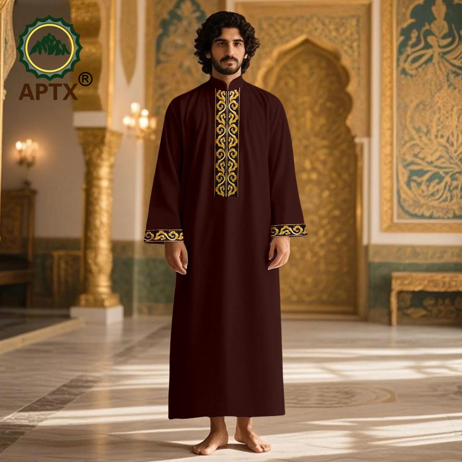 メンズモダンローブ ロングイスラムジュバ・トーブ アフリカ刺繍袖付き 祈りのイードローブ おしゃれなムスリム服