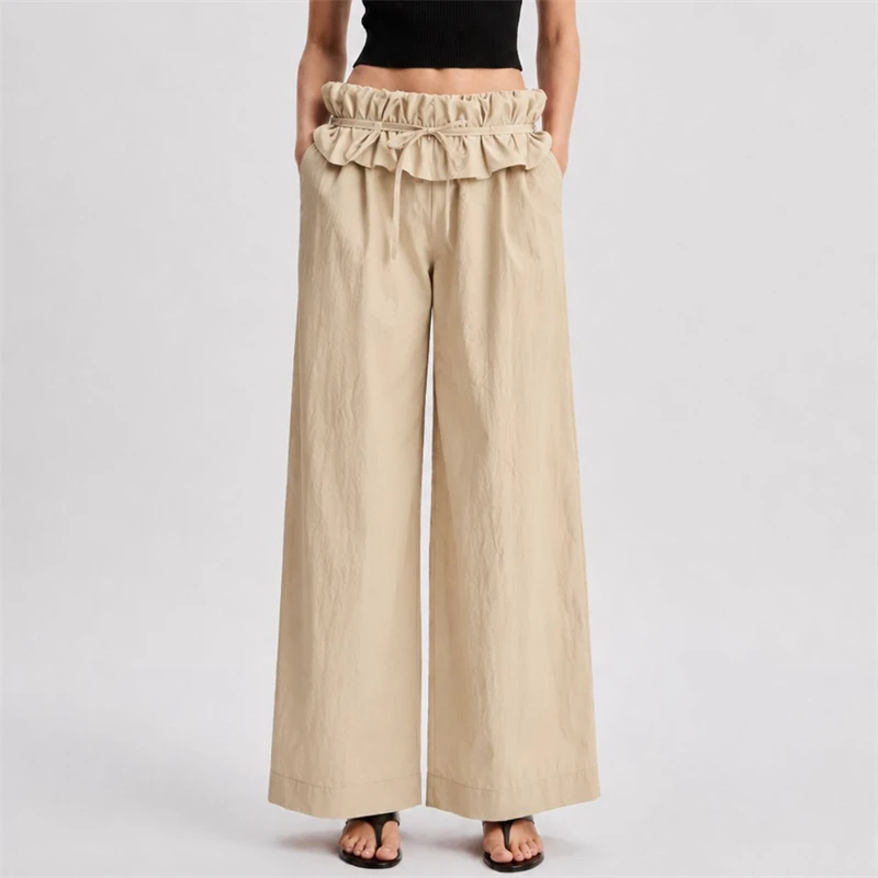 High-Quality Customized Tie-Dye Flower Bud Flip Waist Wide Leg Pants Women's Fashion Casual Loose Floor-Length Trousers