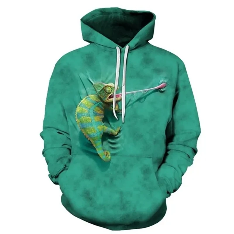 Chameleon Lizard Hoodie Animal 3D Print Men Women Streetwear Hoodies Oversized Pullover Hooded Sweatshirts Kids Tops Clothing