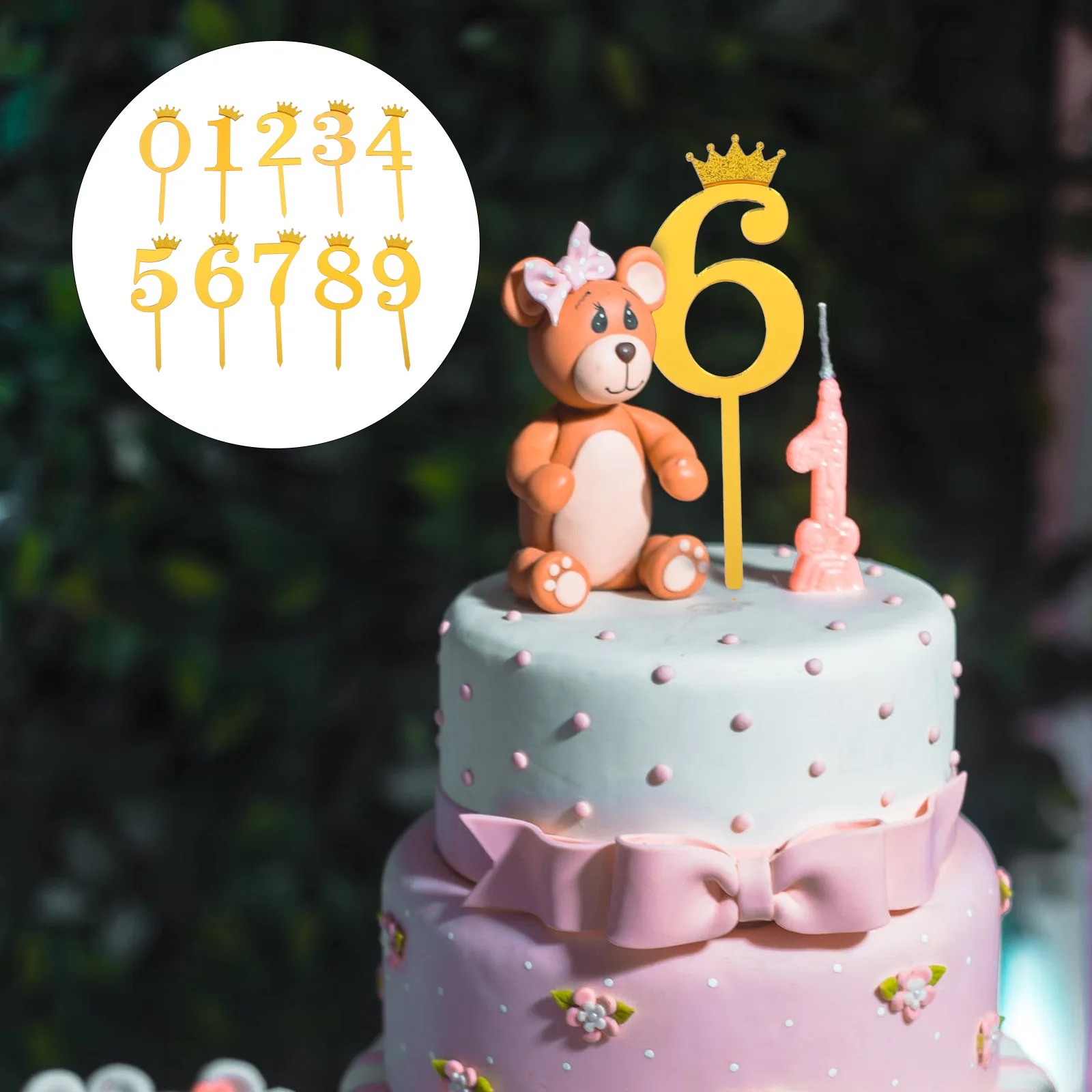 

10Pcs Golden Number Crown Cake Toppers Reusable Durable Party Accessories Birthday Decoration Birthday Cake Topper
