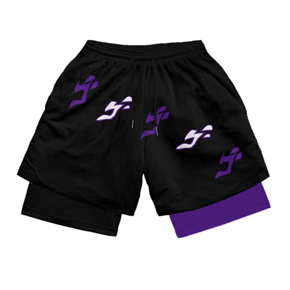 Summer Gym Shorts Anime JoJo Bizarre Adventure Print 2 in 1 Performance Shorts Fitness Quick Dry Compression Sports Short Pants