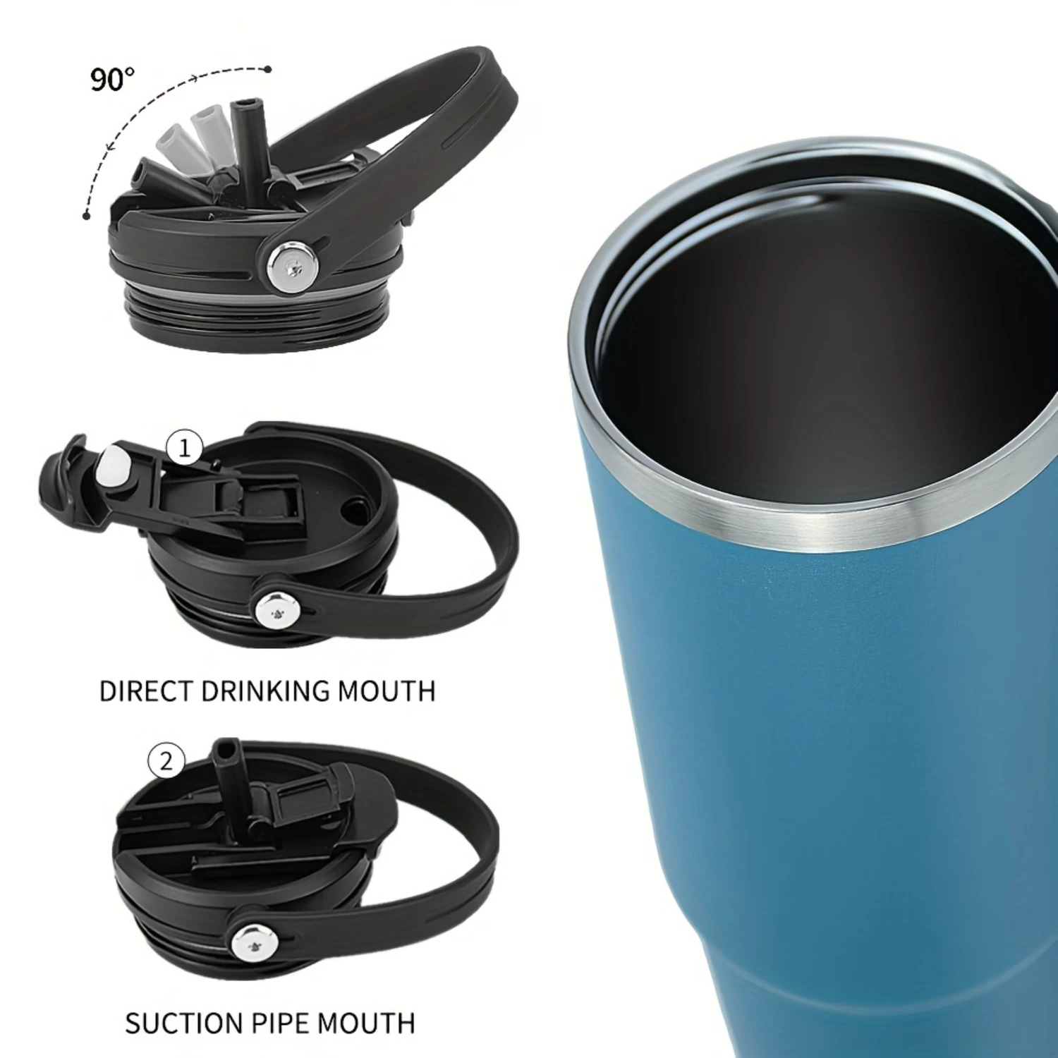 Powder Coat 20oz 30oz 35oz Tumbler With Handle, Vacuum Insulated Sport Water Bottle With 2-in-1 Lid And Straw, Double Wall Stain