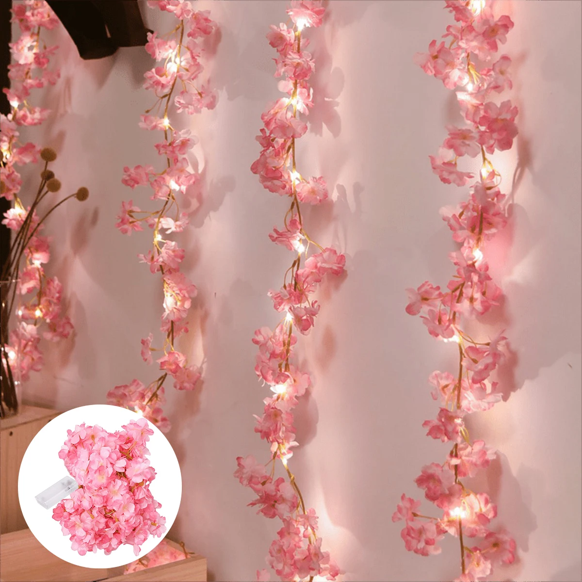 1PC Cherry Blossom String Light 20LED Garland Artificial Flower Garland Vines Fairy Lights For Bedroom Wedding Party  Decoration