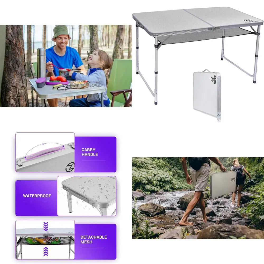 

Легкий портативный складной стол с регулируемой высотой, подходит для пикников, кемпинга, отдыха на природе, пляжа и использования в помещении.