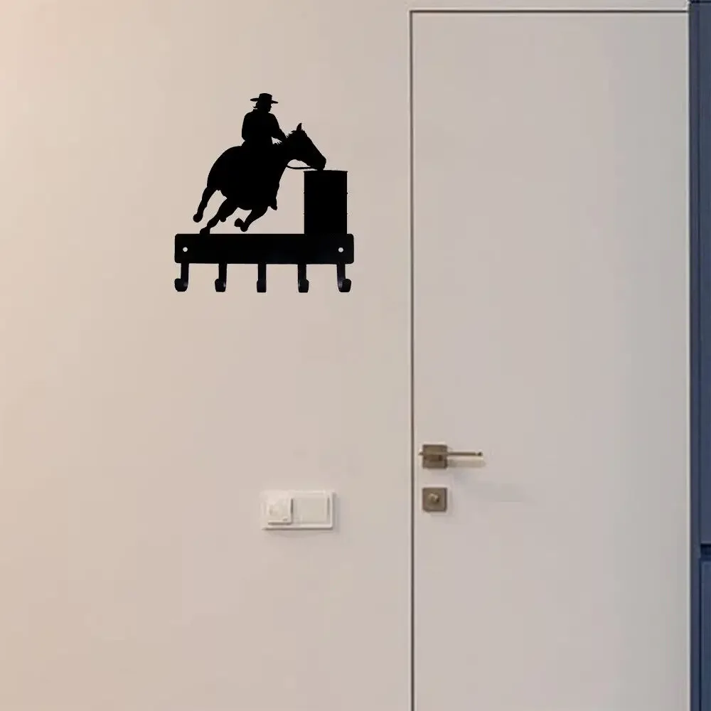 CIFBUY Metal Barrel Racer Key Rack Hanger Wall Art Iron Equestrian Silhouette Rustic Black Home Entryway Key Organizer Decor