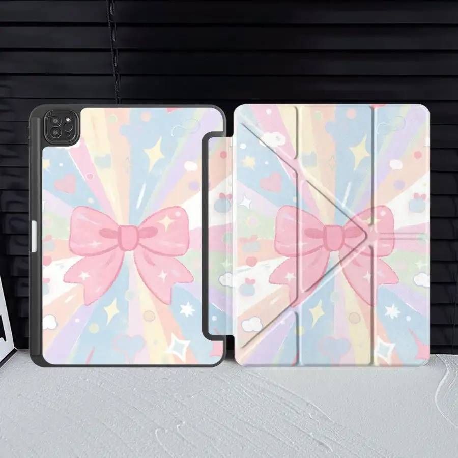 Pink Bow Tie Holder Cover Tablet Case For iPad Pro 11th 10th 9th 8th 7th 12.9inch Pro 2025 Air 4 5 M3 M2 1 2 M4 11inch Mini 6 7