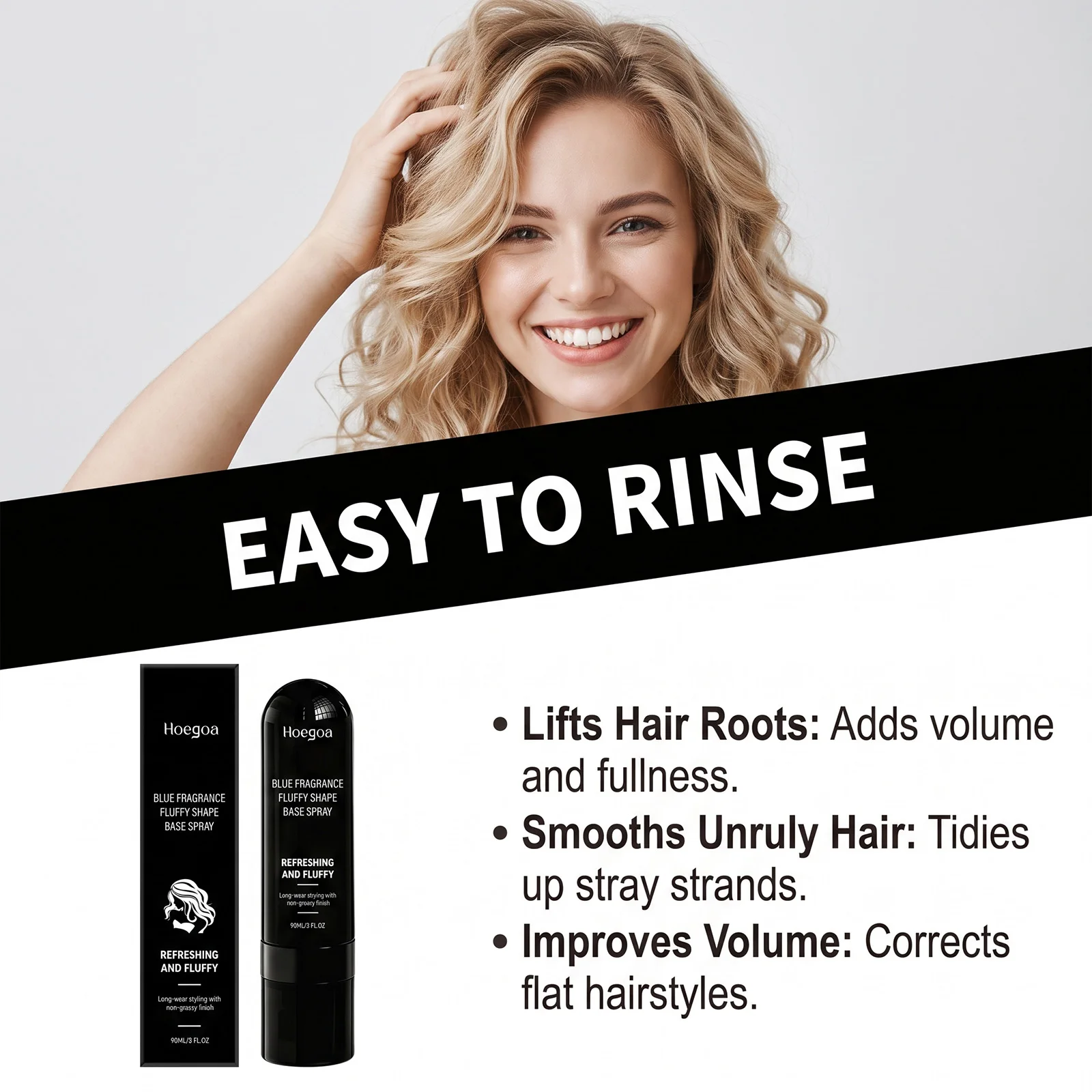 Fluffy Shape Base Spray 90ml Wurzel-Lifting Volumen für feines Haar, nicht fettend, leicht auszuspülen, blauer Duft, für den täglichen Gebrauch und die Haarstyling-Anwendung – Detail 6