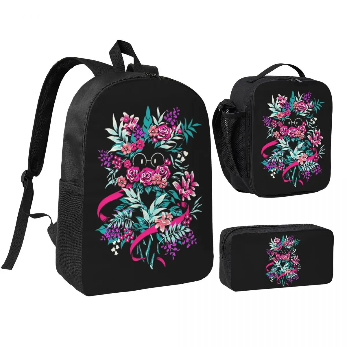 Deltarune Spamton Merch Ralsei Floral Backpack Boys Girls BookBag School Bag Shoulder Bags 3ps Insulated Lunch Bag Pencil Case