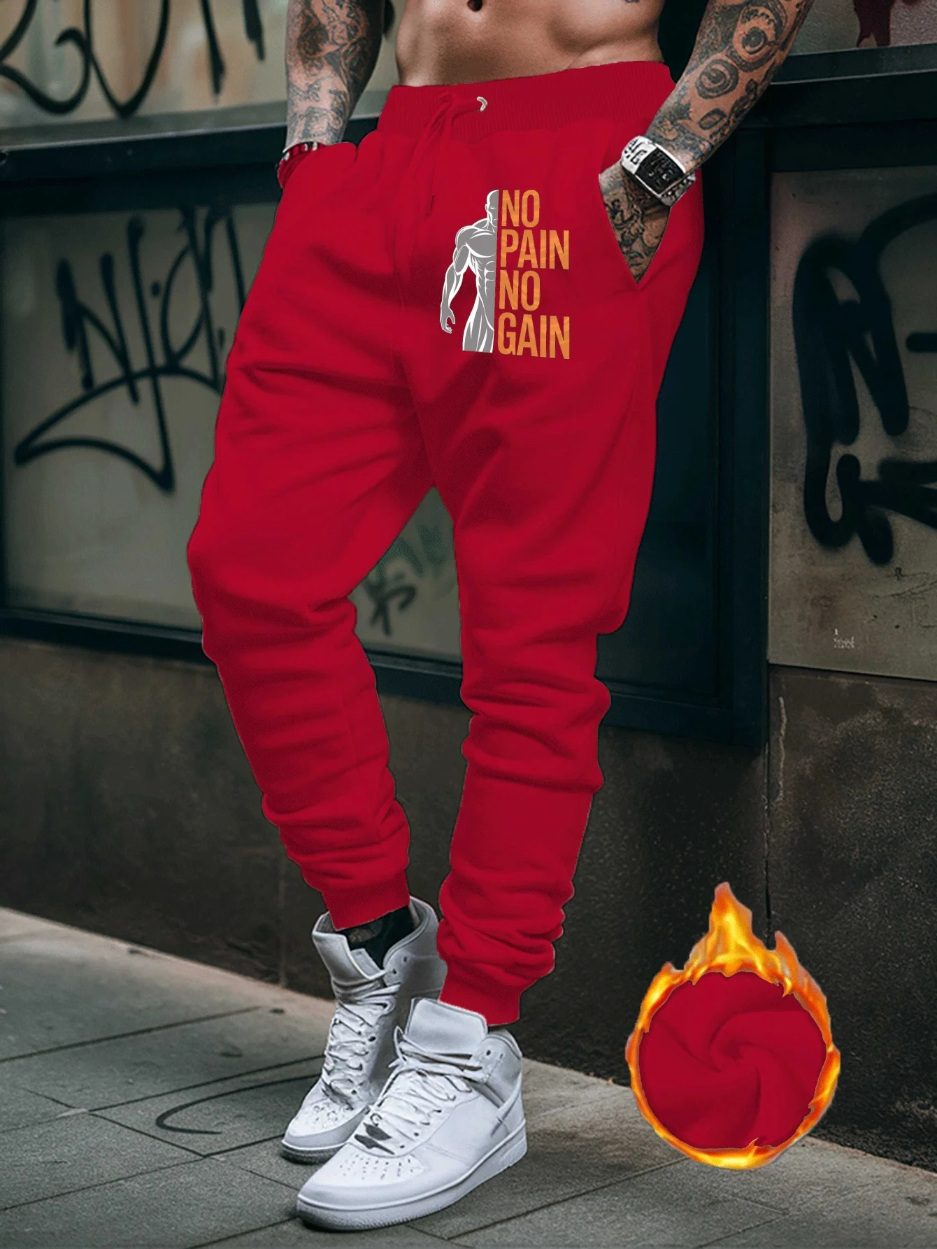 Energy‑driven gym quote muscle graphic art print street‑style dual‑side sweatpants men hip hop sports jogger trousers