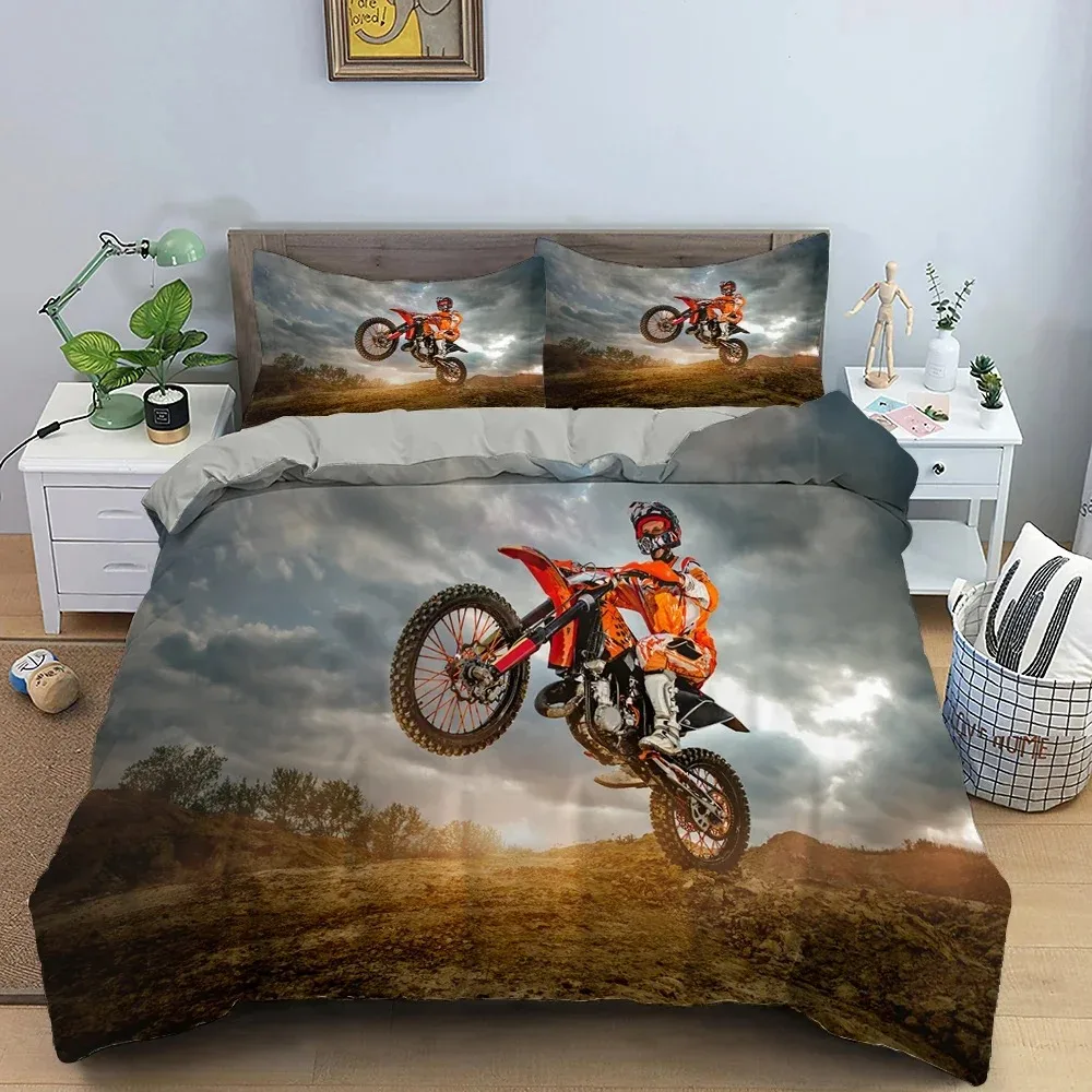 

Race Motorcycle Dirt Bike Rider 3D NEW Duvet Cover Pillowcase Bedding Set Adult Boy Girl Bedroom Decoration Single Double Large