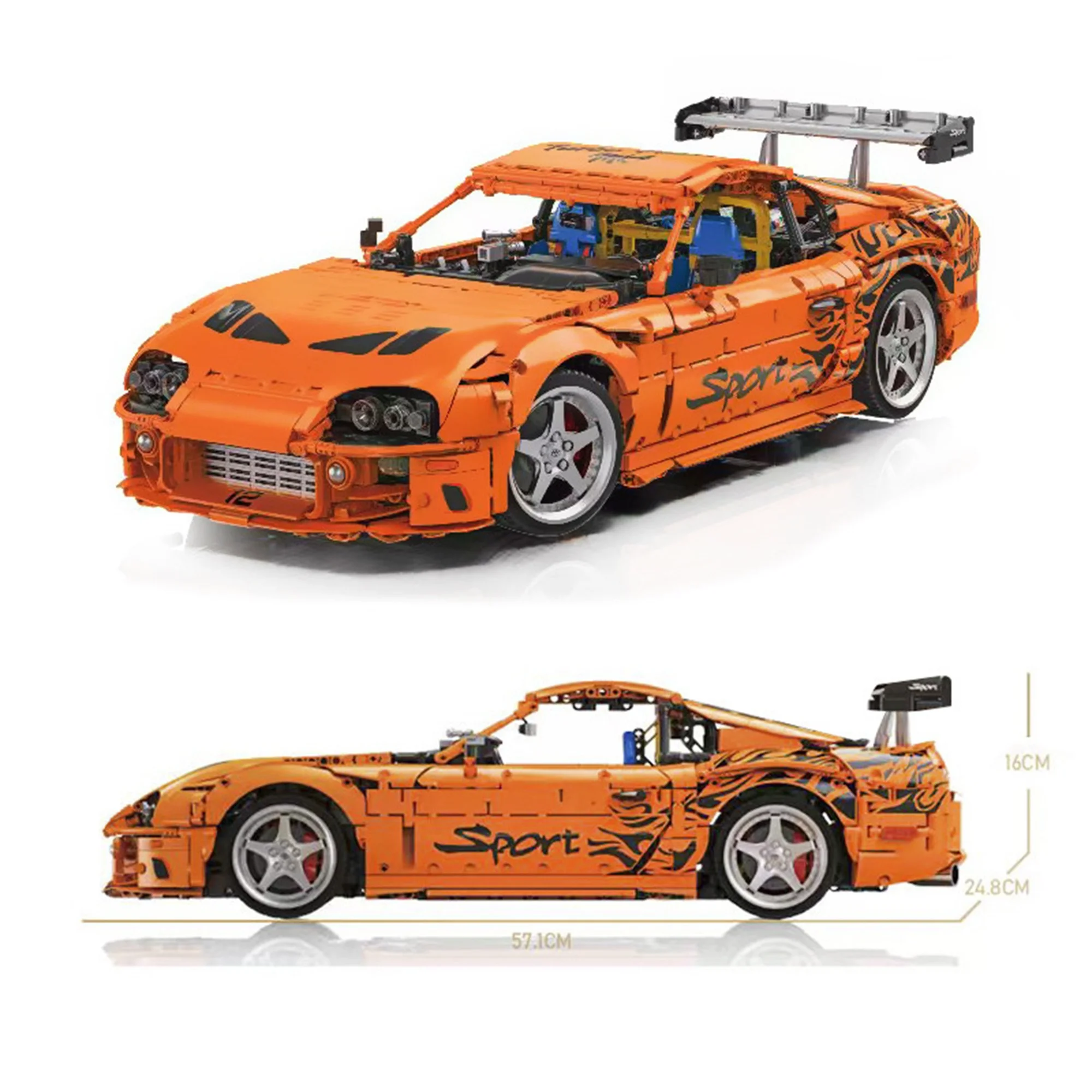 Orange JDM Sports Car Building Blocks Tech Supercar Model Bricks Classic Tuning Drift 1:8 Vehicle Toy Boys Birthday Gift No Box