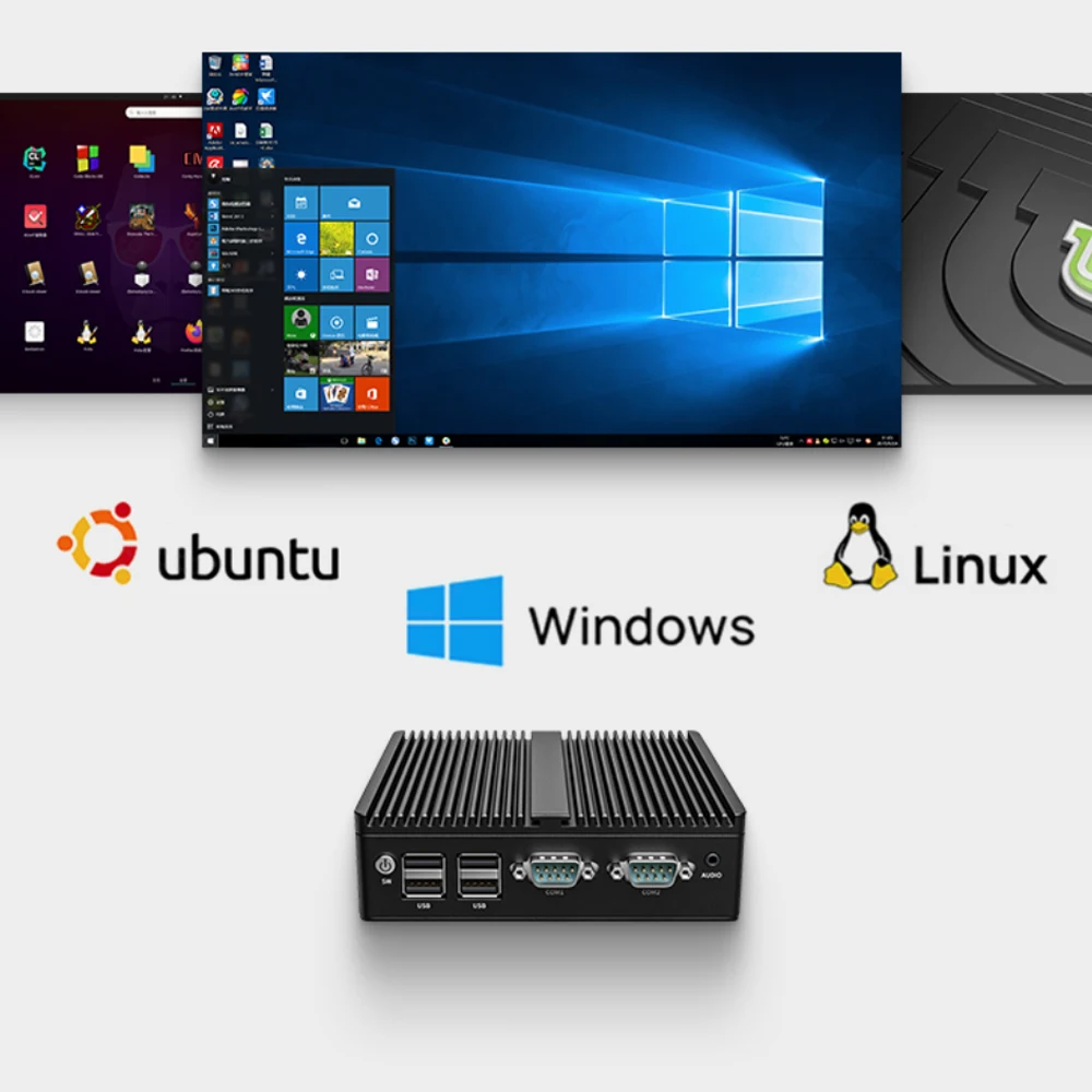 كمبيوتر صغير بدون مروحة صناعي مزدوج Lan من ForIntel Celeron J4125 مع RS485 RS232 COM Windows 11 Pro كمبيوتر صغير لنقاط البيع/HTPC/كشك