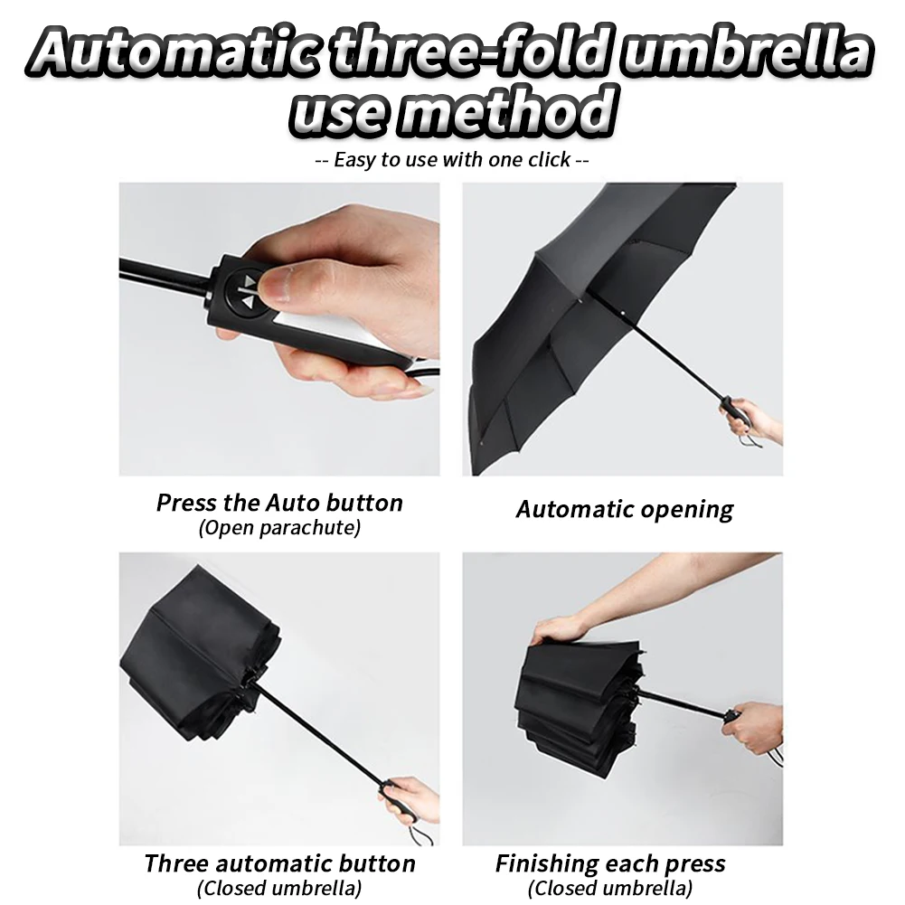 Automatic Compact Umbrellas For Rain & Sun Portable Sun Umbrella Windproof Umbrella With 8 Resin-reinforced Fiberglass Umbrella