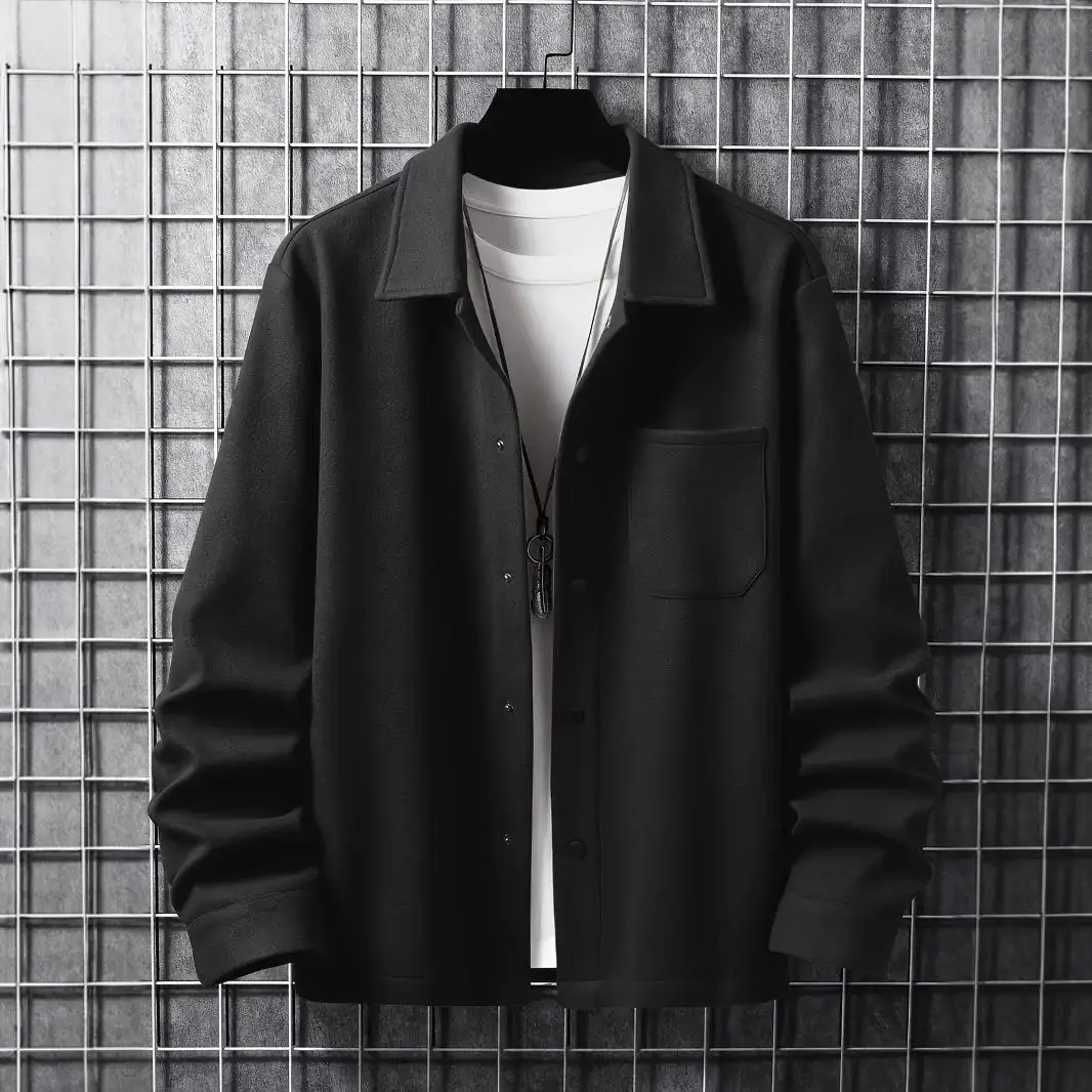 Casual Men's Shirt Jacket Fleece Lined Suitable for Outdoor Autumn Winter New Style Youthful Long Sleeve  Collar PU Material