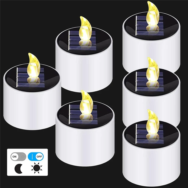 CHCH 6PCS Flameless Flickering Solar LED Tealights, Waterproof And Outdoor-Ready With Light Sensor