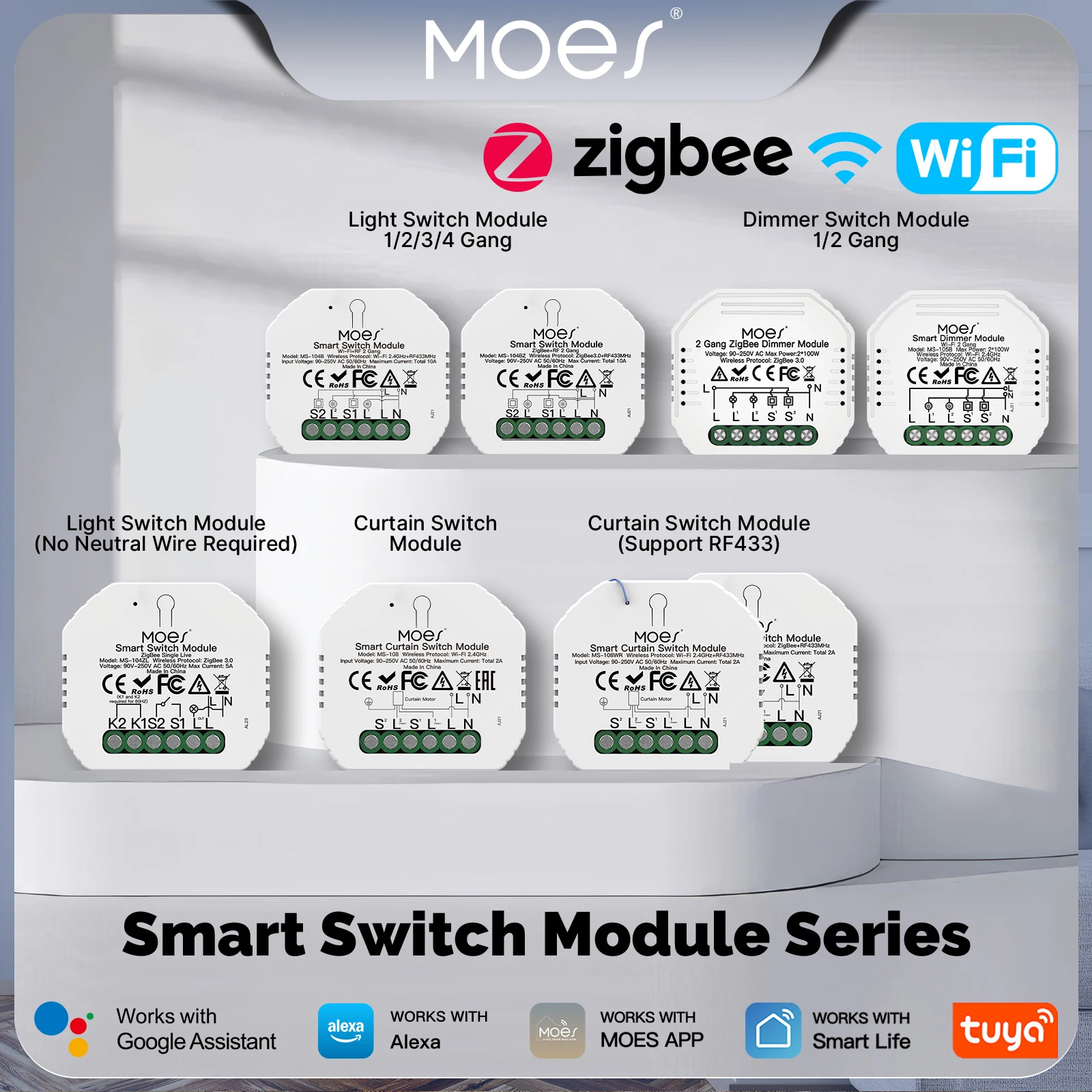 MOES Tuya WiFi/Zigbee Smart Switch Module Light Control Dimmer Curtain ...